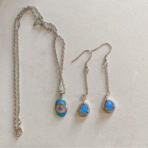 Silver, Opal, and Amethyst Necklace and Earrings Set